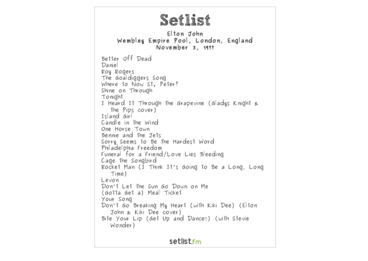 Setlist History Elton John Retires For The First Time in 1977 setlist.fm